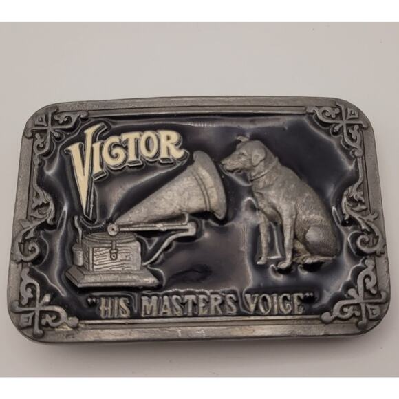 Vintage VICTOR His Master’s Voice Brass & Enamel Belt Buckle Buckles of America - Picture 2 of 15